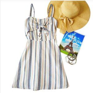 Hollister Women's Mini Dress Striped Sundress Size Medium White Blue Peach Strip
